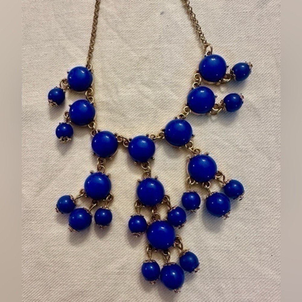Royal Blue Bubble Statement Necklace - Gold Tone